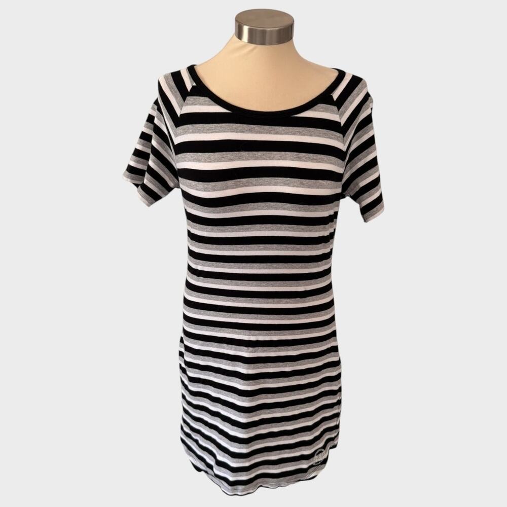 MICHAEL Michael Kors Medium Striped Dress Short Sleeve Black Gray